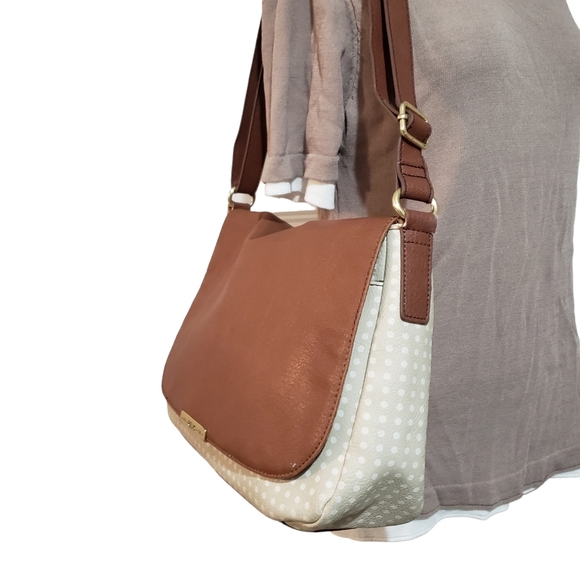 Relic Polka Dot Beige Brown Flap Front Shoulder Bag Vegan  Medium Adjustable - Picture 4 of 16